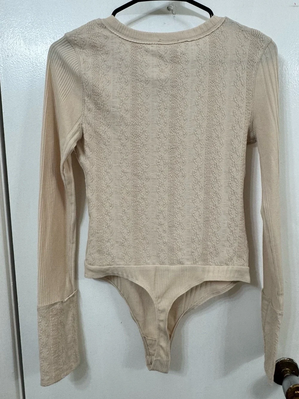 Free People Cream Cable Knit Long-Sleeve Bodysuit